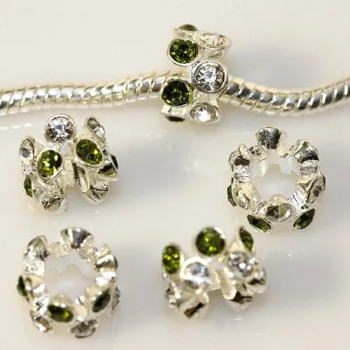 Light Green with Clear  Rhinestone Crystals Charm Compatible with European Snake Chain Charm Bracelet
