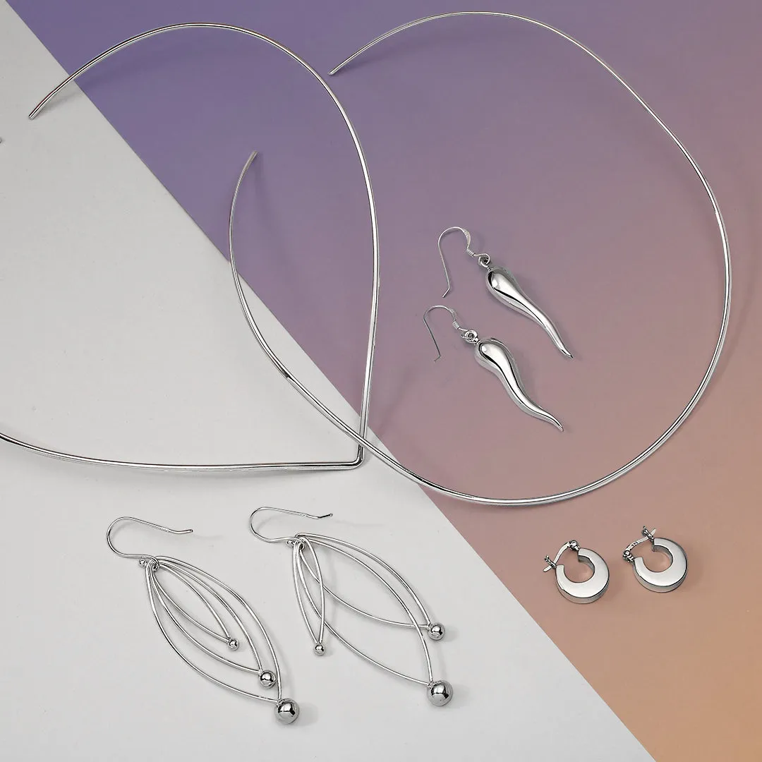 Lucky Italian Horn Cornicello Style  Sterling Silver Dangle Earrings Polished