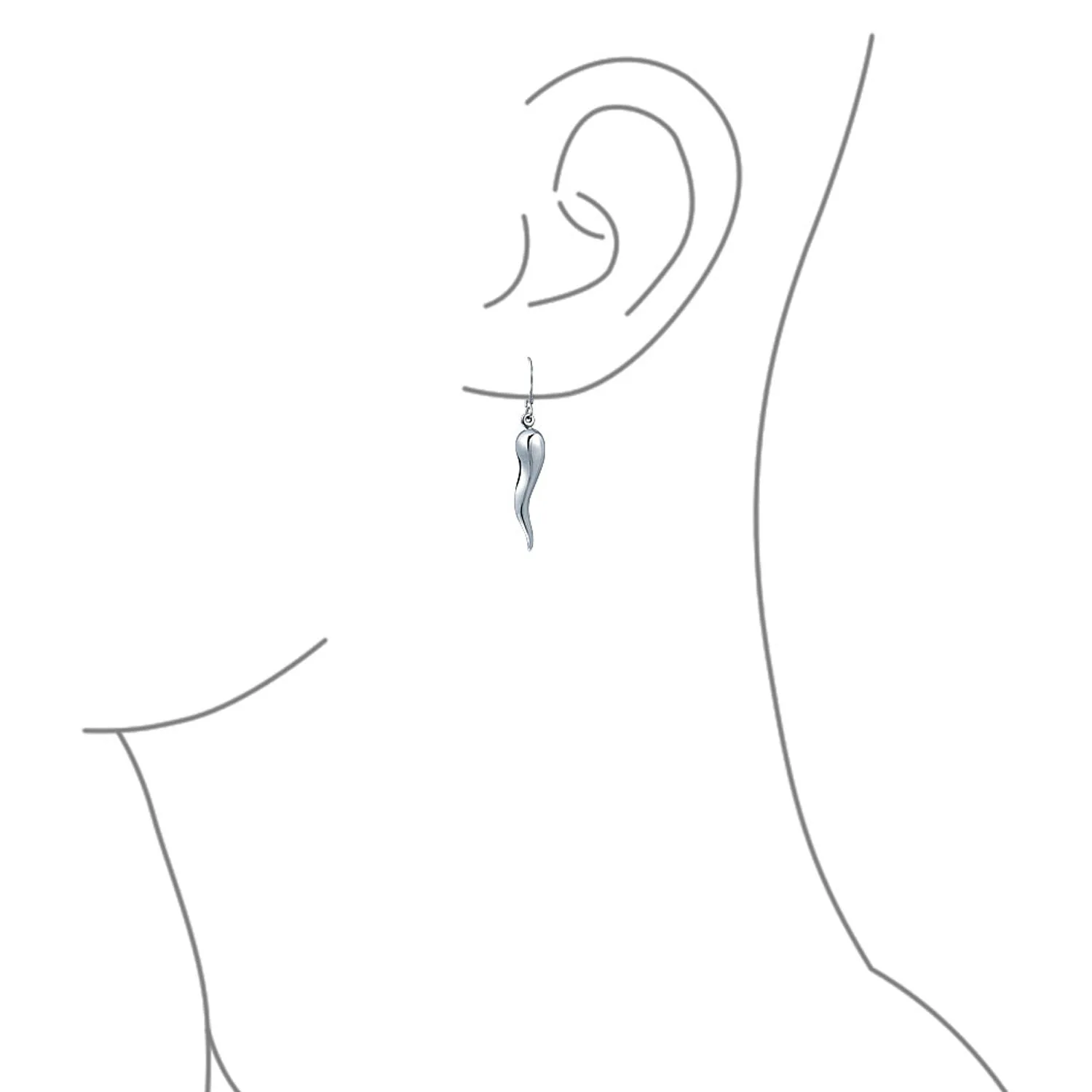 Lucky Italian Horn Cornicello Style  Sterling Silver Dangle Earrings Polished
