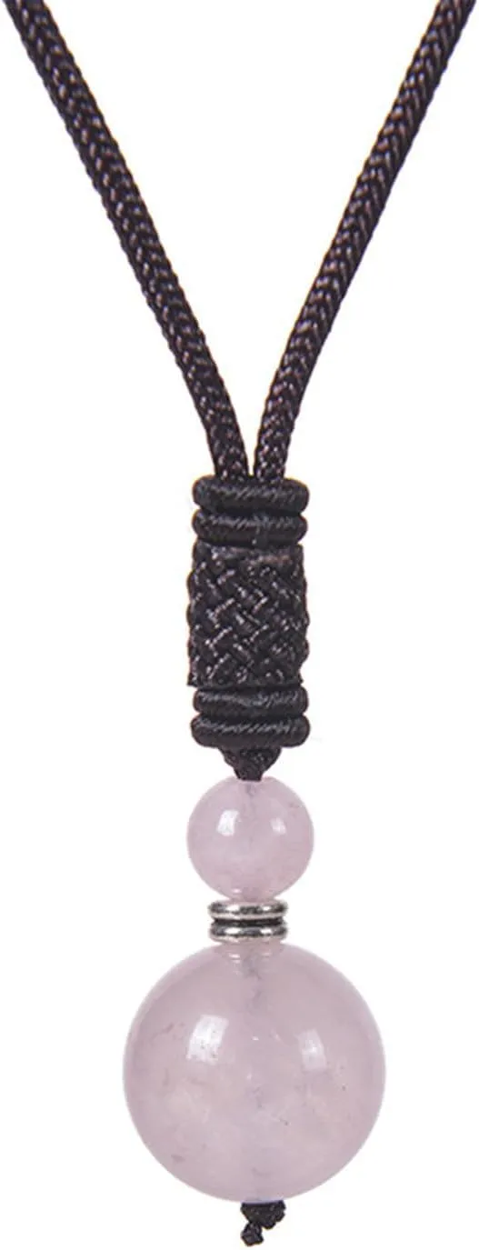 Lucky Natural Crystal Black Obsidian Tiger Eye Stone Bead Pendant Necklace Energy Healing Adjustable Braided Rope Cord Necklace for Women Men Protection Jewelry Gift