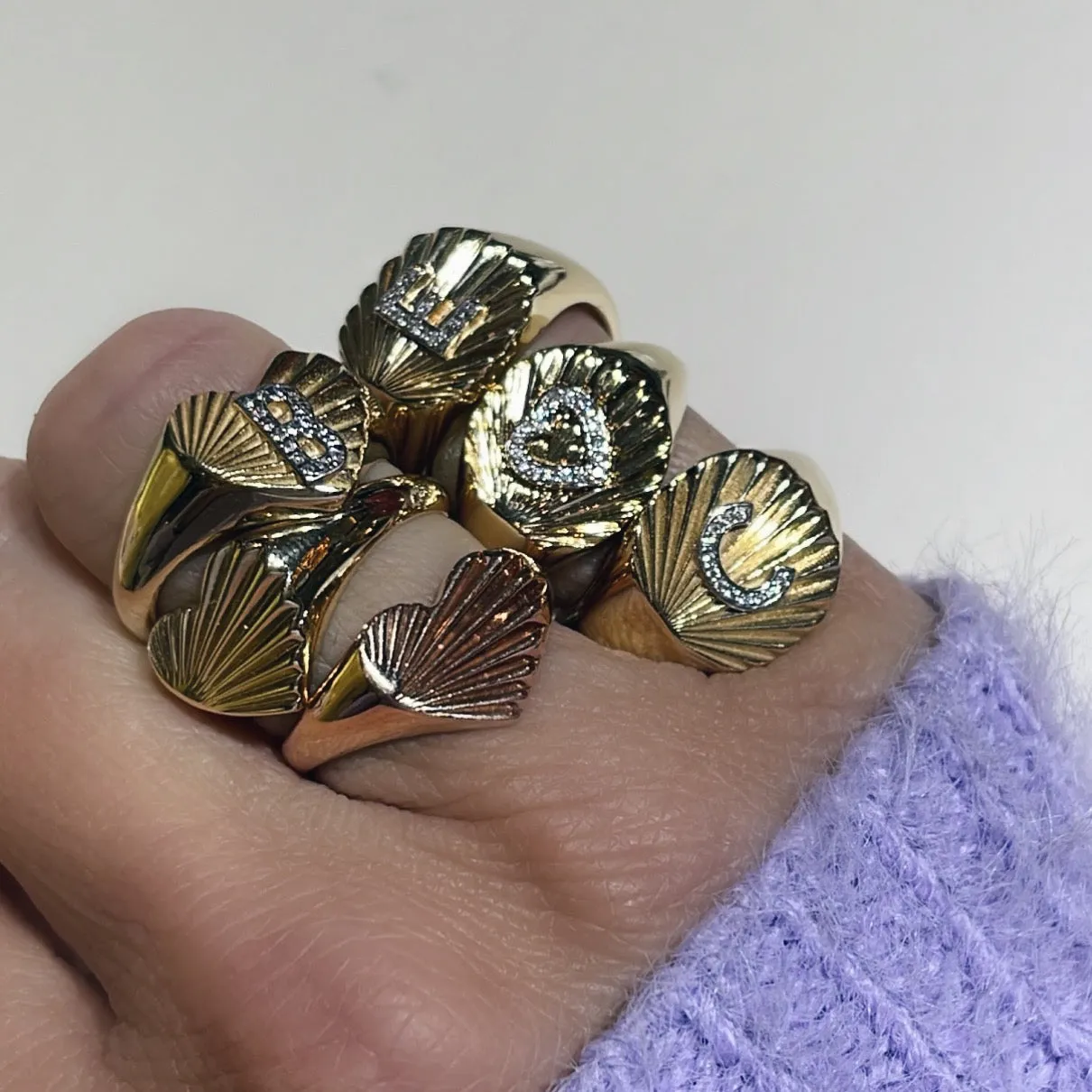 Margie Fluted Heart Signet Ring with Diamond Initial