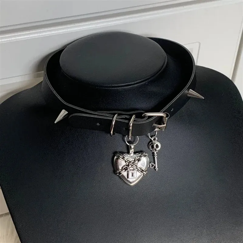 MAYTRENDS  -  Gothic O-Round Spike Choker Collar Women Harness Choker Necklace For Women Punk Leather Chocker Necklaces Trendy Jewelry