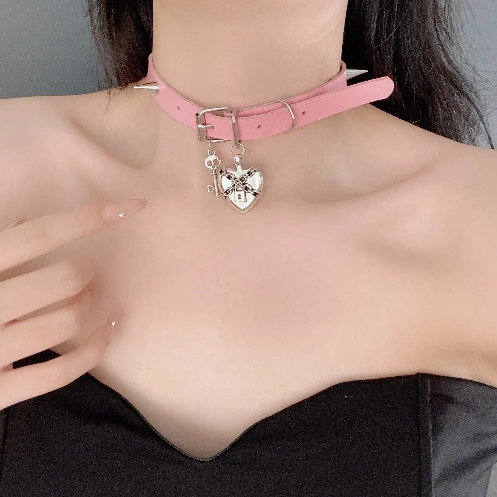 MAYTRENDS  -  Gothic O-Round Spike Choker Collar Women Harness Choker Necklace For Women Punk Leather Chocker Necklaces Trendy Jewelry
