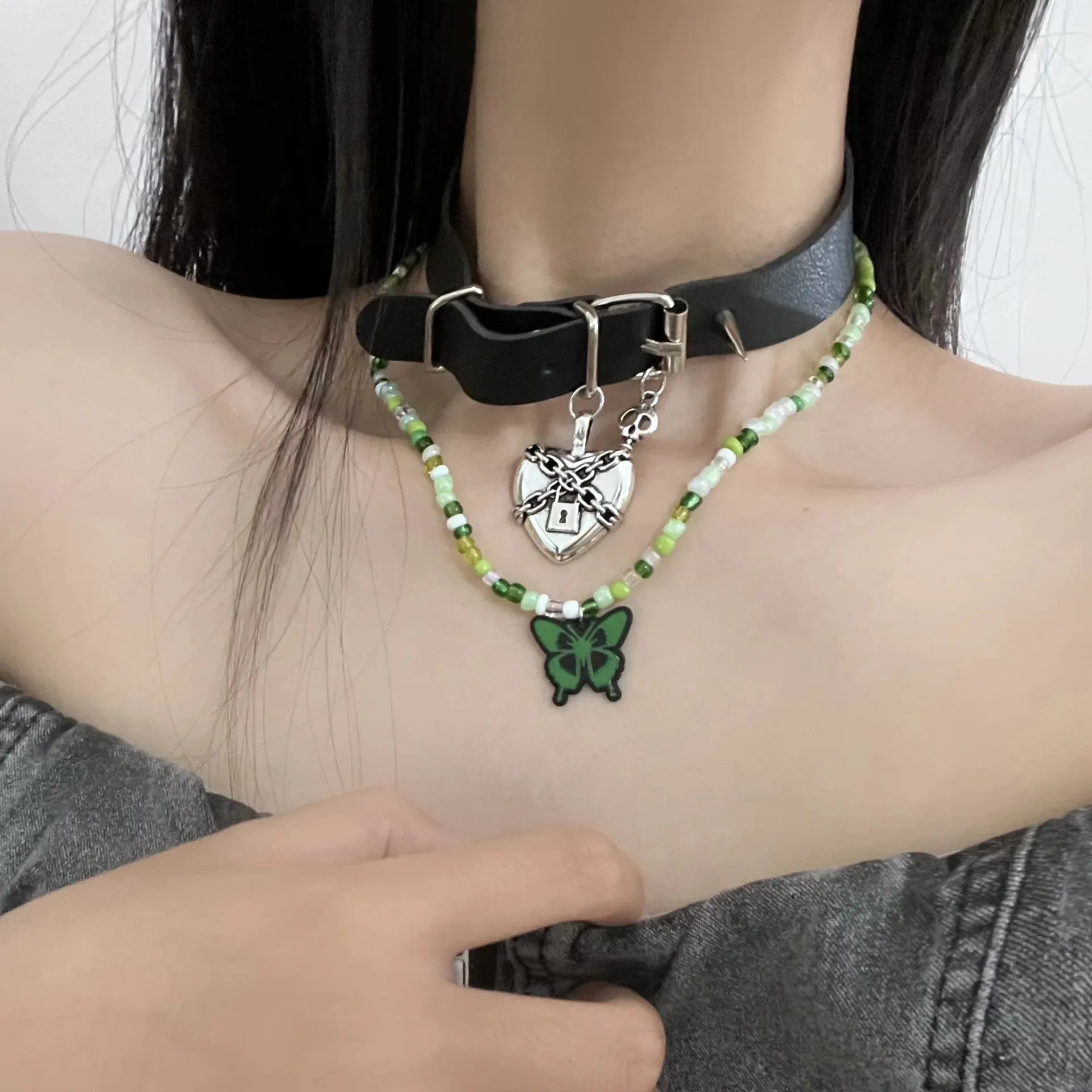 MAYTRENDS  -  Gothic O-Round Spike Choker Collar Women Harness Choker Necklace For Women Punk Leather Chocker Necklaces Trendy Jewelry