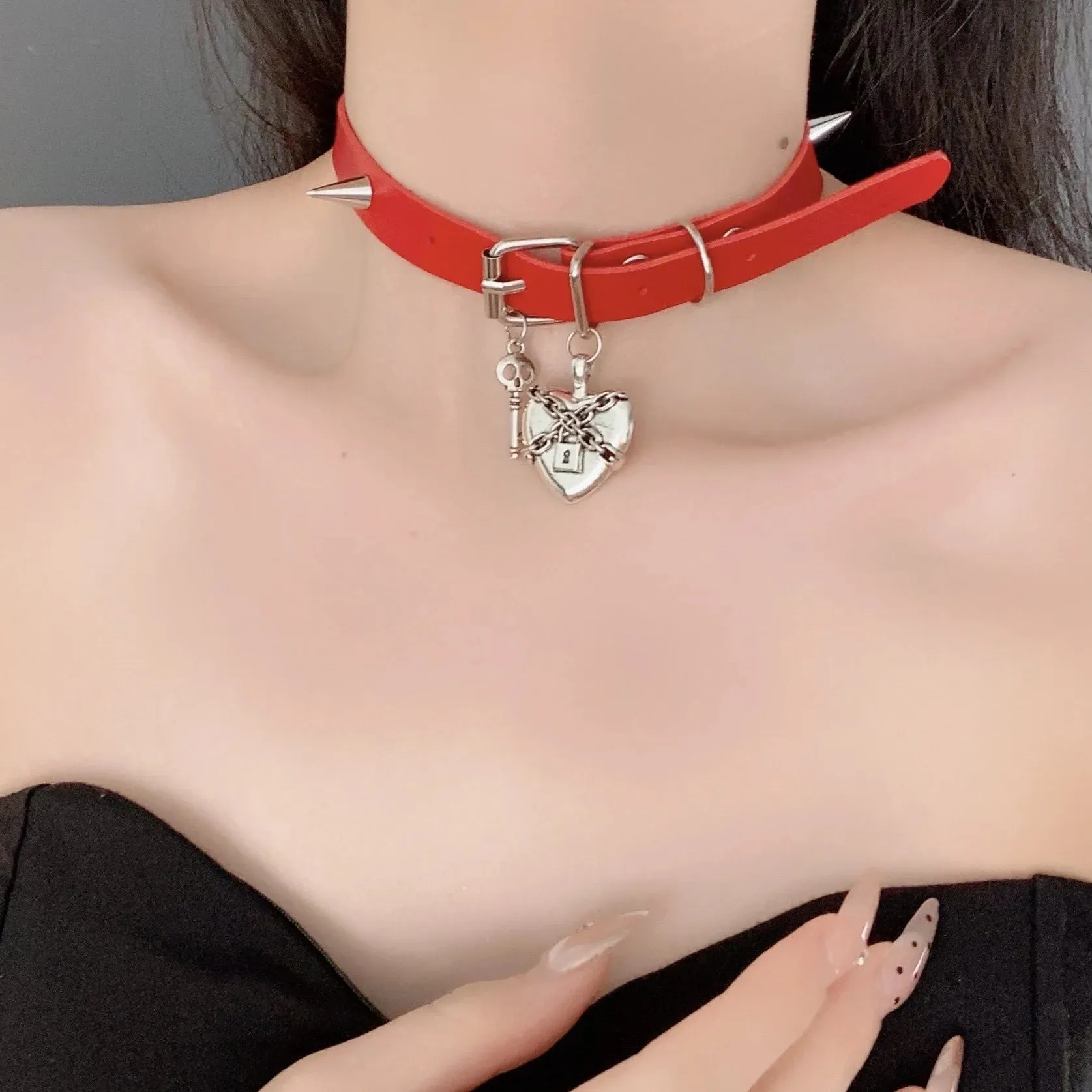 MAYTRENDS  -  Gothic O-Round Spike Choker Collar Women Harness Choker Necklace For Women Punk Leather Chocker Necklaces Trendy Jewelry
