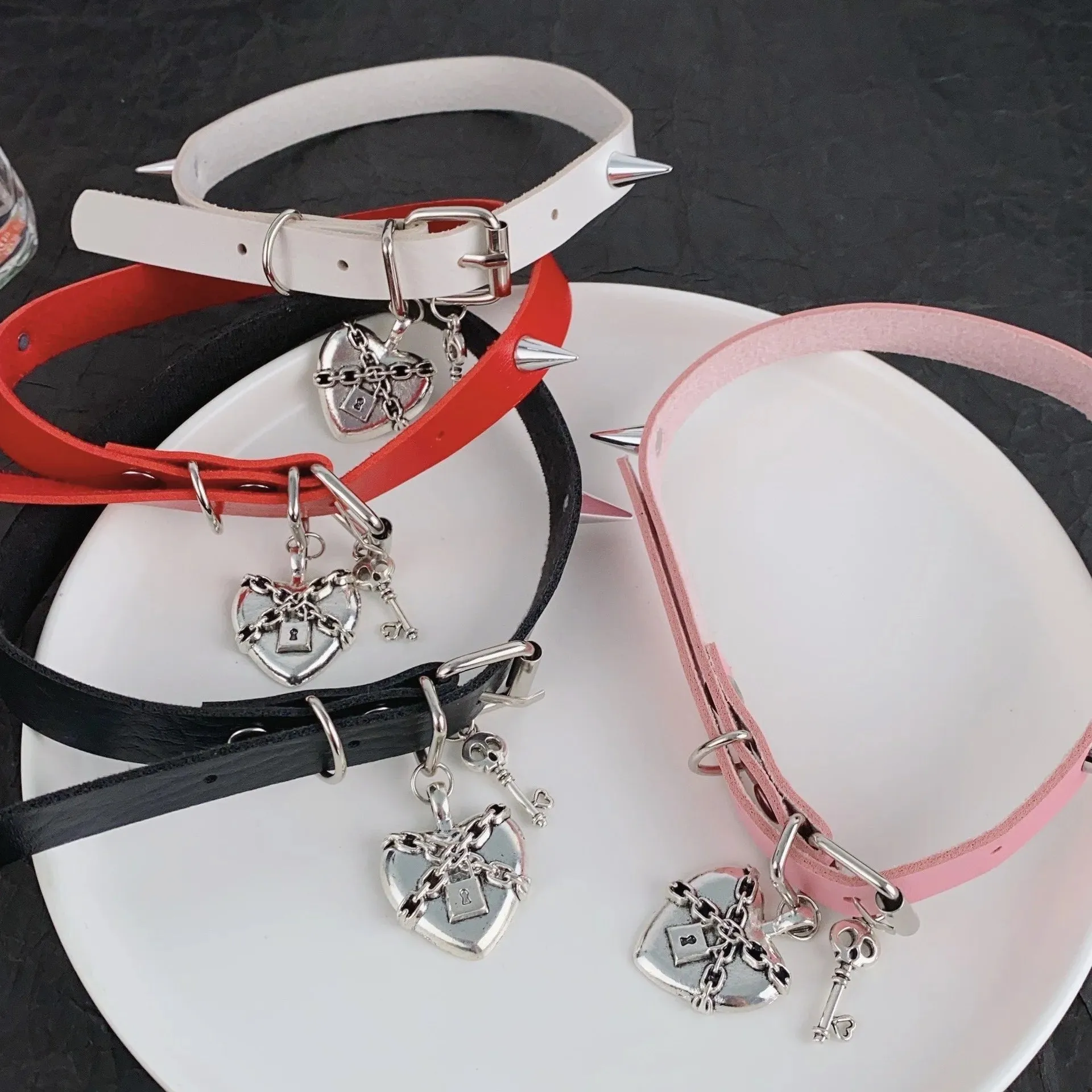 MAYTRENDS  -  Gothic O-Round Spike Choker Collar Women Harness Choker Necklace For Women Punk Leather Chocker Necklaces Trendy Jewelry