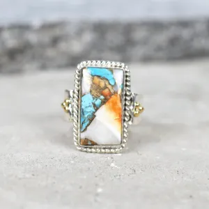 Native American Oyster Turquoise Statement Ring - 925 Sterling Silver Ring