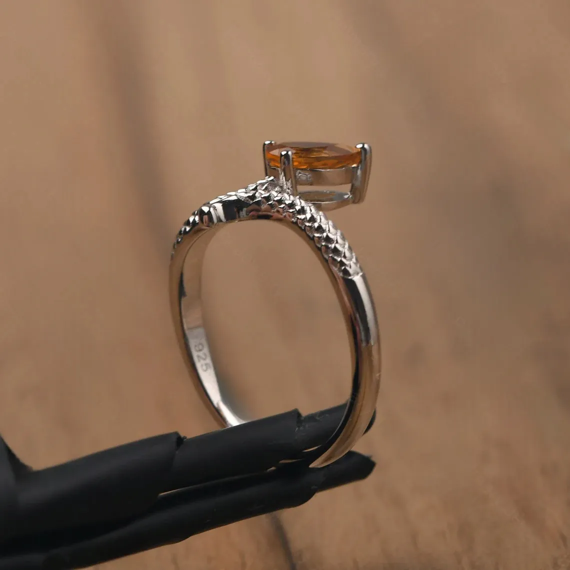 Natural Teardrop Citrine Snake Vintage RIng - 925 Sterling Silver Ring