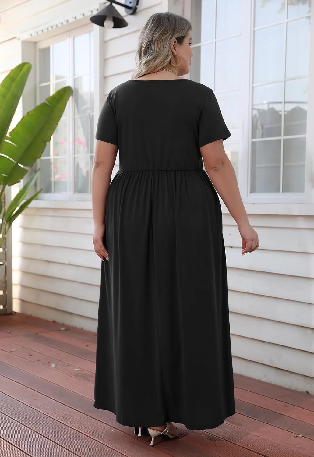 Nemidor Plus Size Maxi Dresses for Curvy Women Summer Casual Loose Short Sleeve Long Beach Dress with Pocket