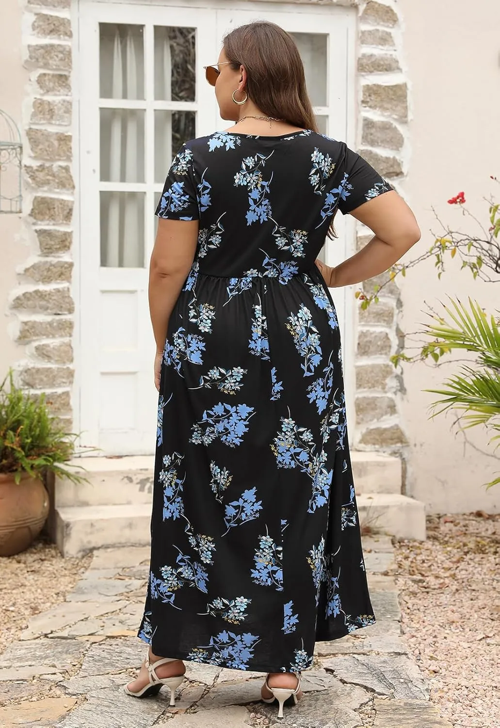 Nemidor Plus Size Maxi Dresses for Curvy Women Summer Casual Loose Short Sleeve Long Beach Dress with Pocket