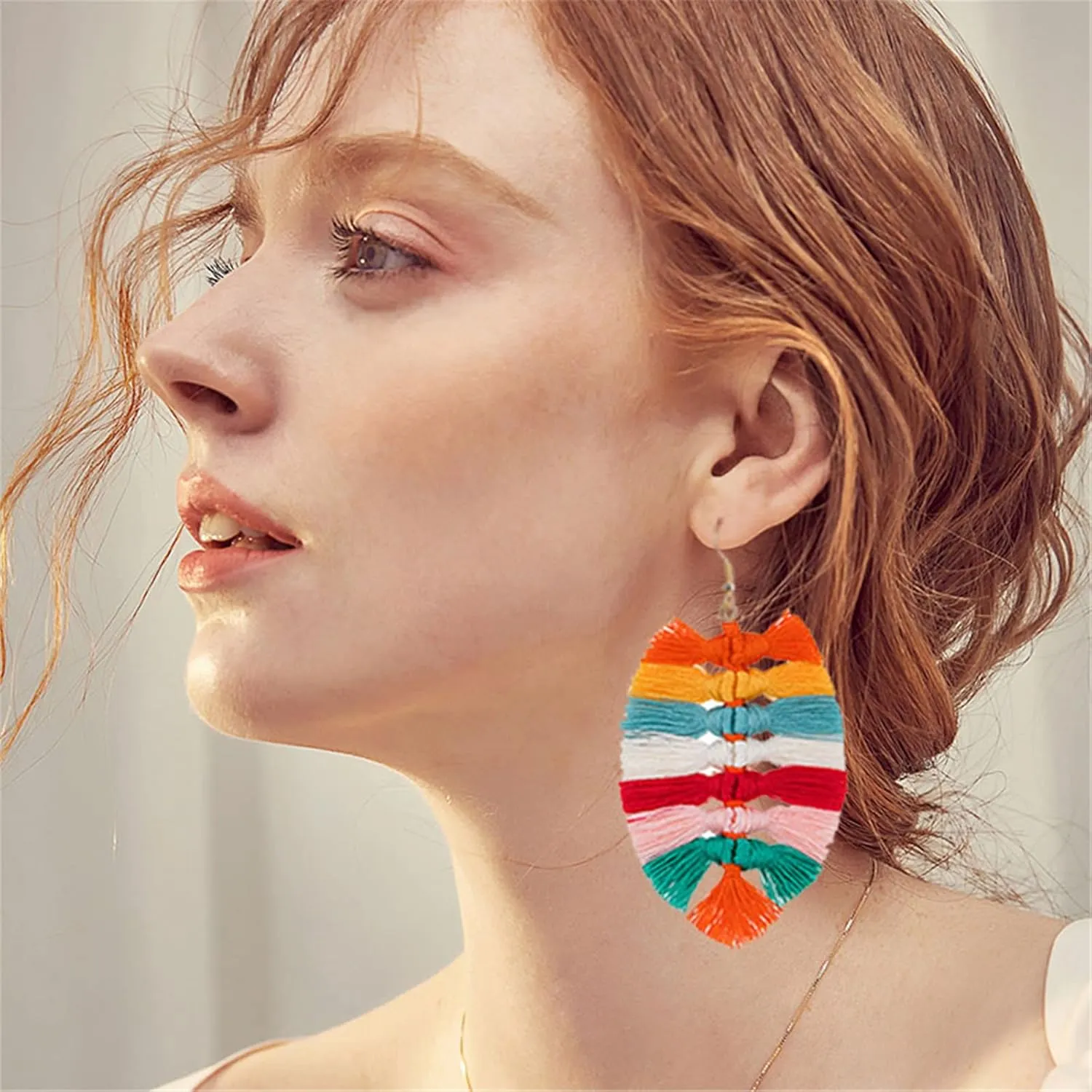 ONLYJUMP Long Layered Dangle Earrings Colorful Elegant Tiered Tassel Druzy Dangle Drop Earrings Handmade Bohemia Tassel Earrings for Women Boho Fashion jewelry Valentine Birthday Party Gift