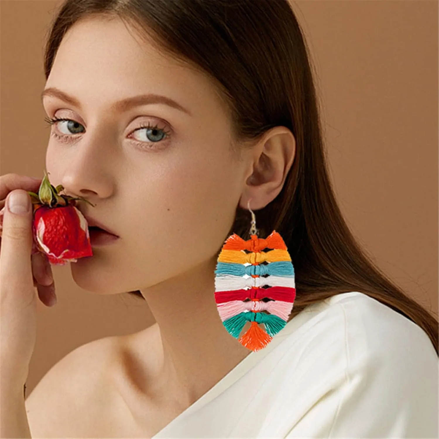 ONLYJUMP Long Layered Dangle Earrings Colorful Elegant Tiered Tassel Druzy Dangle Drop Earrings Handmade Bohemia Tassel Earrings for Women Boho Fashion jewelry Valentine Birthday Party Gift