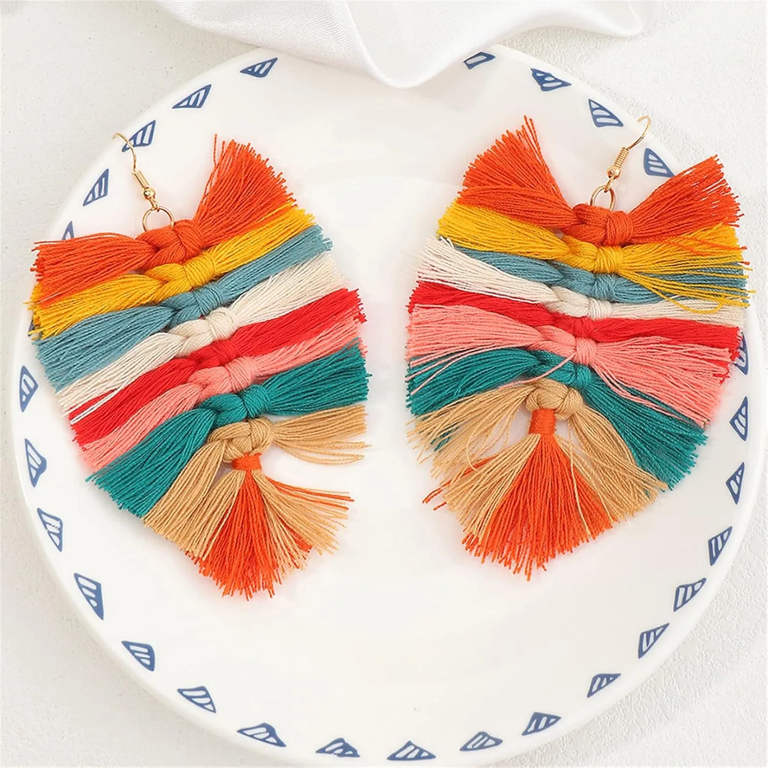 ONLYJUMP Long Layered Dangle Earrings Colorful Elegant Tiered Tassel Druzy Dangle Drop Earrings Handmade Bohemia Tassel Earrings for Women Boho Fashion jewelry Valentine Birthday Party Gift