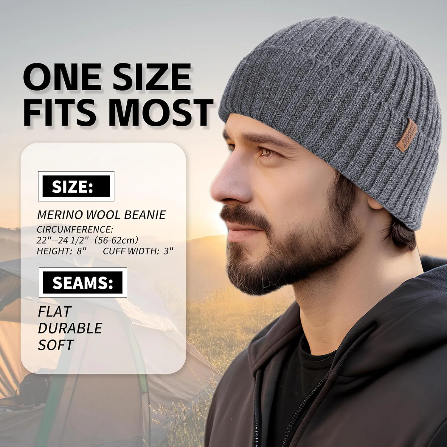 OUTDOOR SHAPING Merino Wool Beanie for Men & Women, Unisex Daily Cuffed Plain Knit Hat, Soft Warm Winter Hat