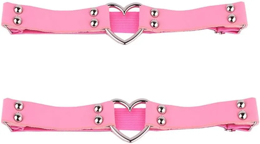 Outman 2Pcs Adjustable Punk Rock Thigh Garter Heart Leg Garter Belts for Parties Music Festival