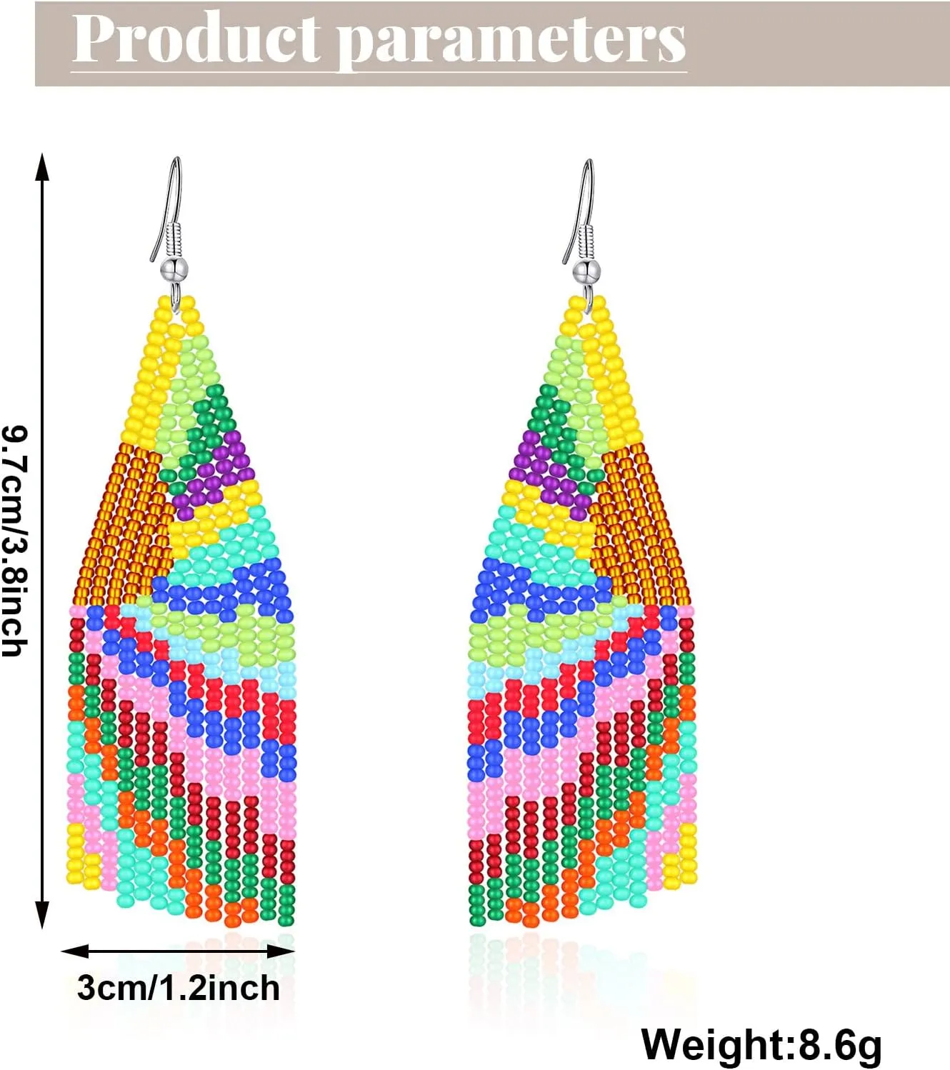 papasgix Long Beaded Drop Dangle Earrings Boho Native Handmade Seed Bead Tassel Earrings for Women, Bohemian Large Statement Beaded Drop Tassel Earrings for Gifts