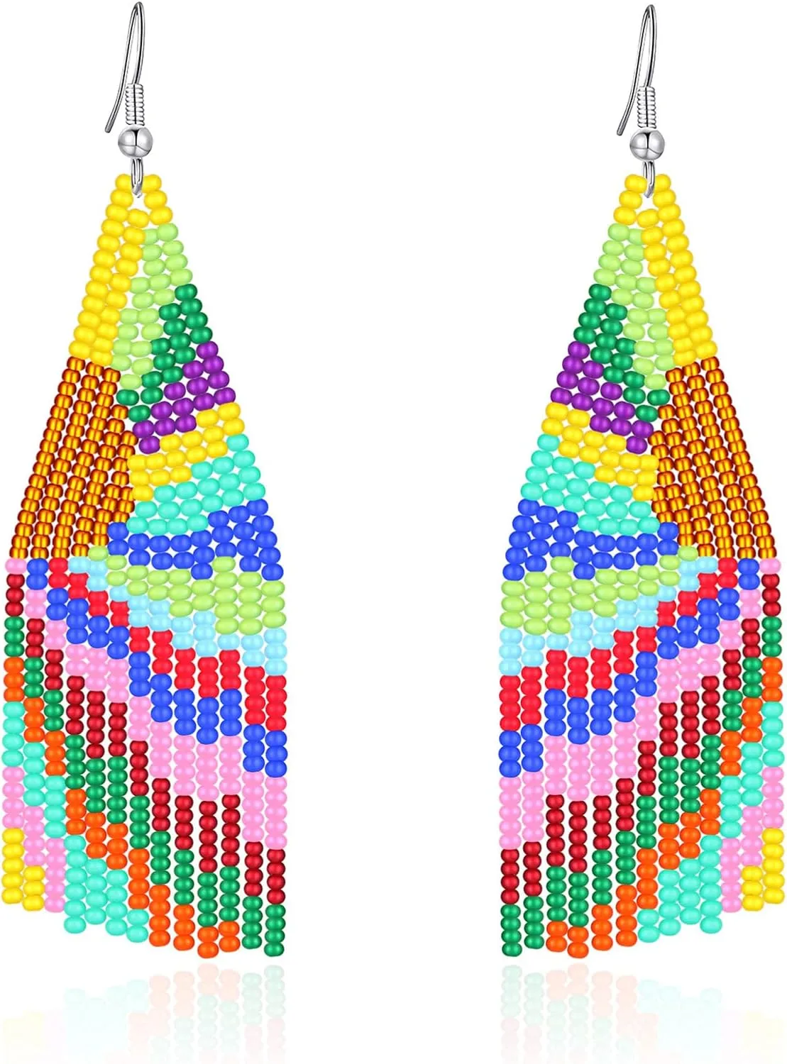 papasgix Long Beaded Drop Dangle Earrings Boho Native Handmade Seed Bead Tassel Earrings for Women, Bohemian Large Statement Beaded Drop Tassel Earrings for Gifts
