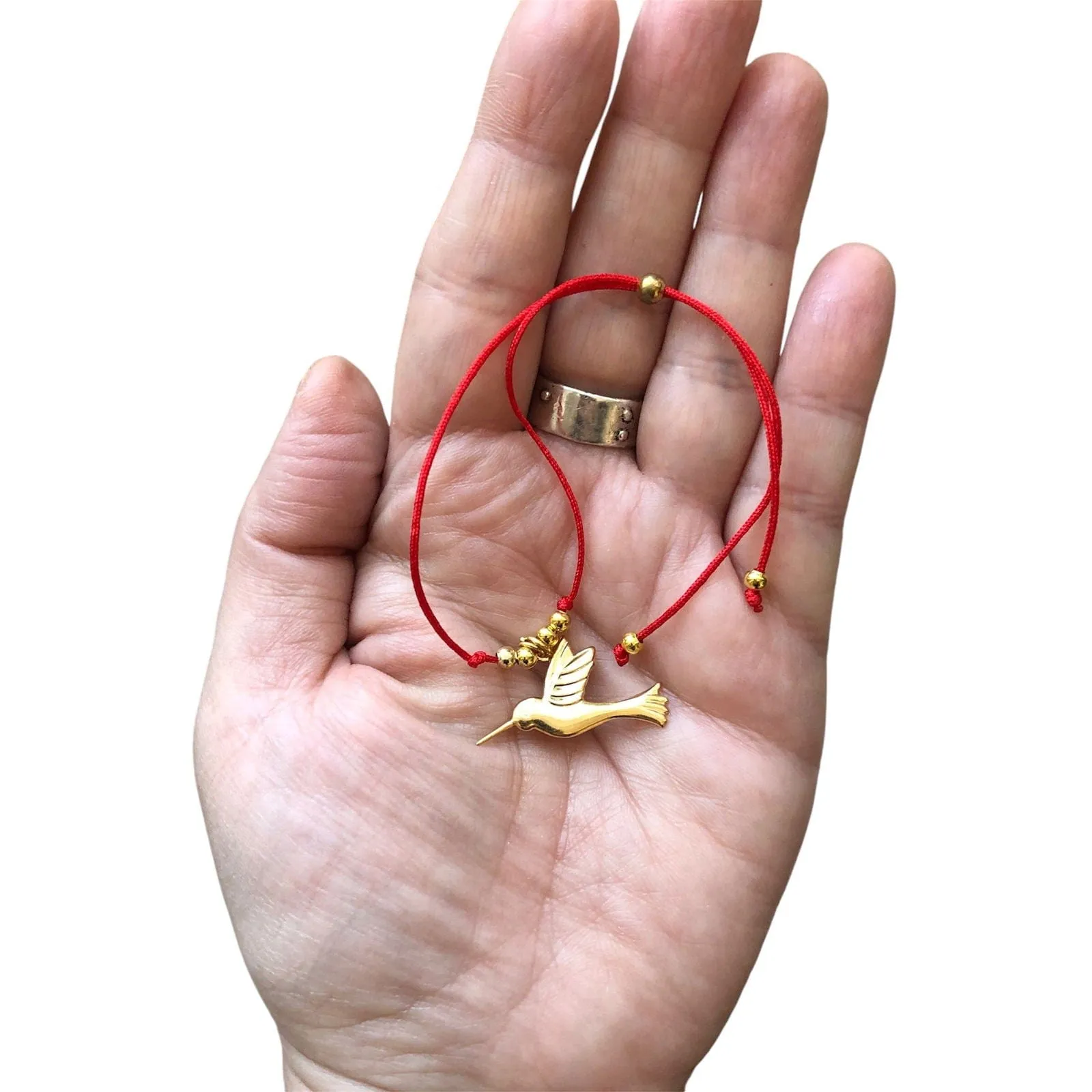 Red String Adjustable Bracelet with Gold Plated Charm