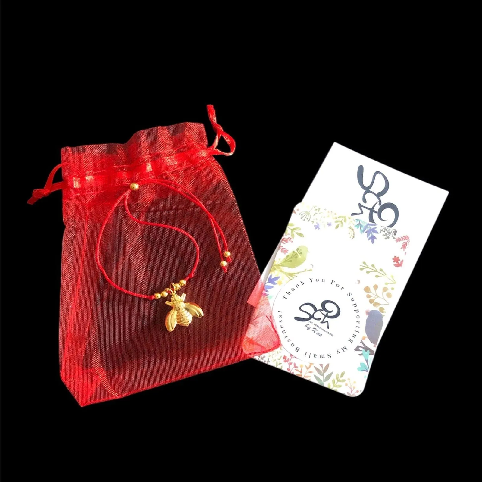 Red String Adjustable Bracelet with Gold Plated Charm