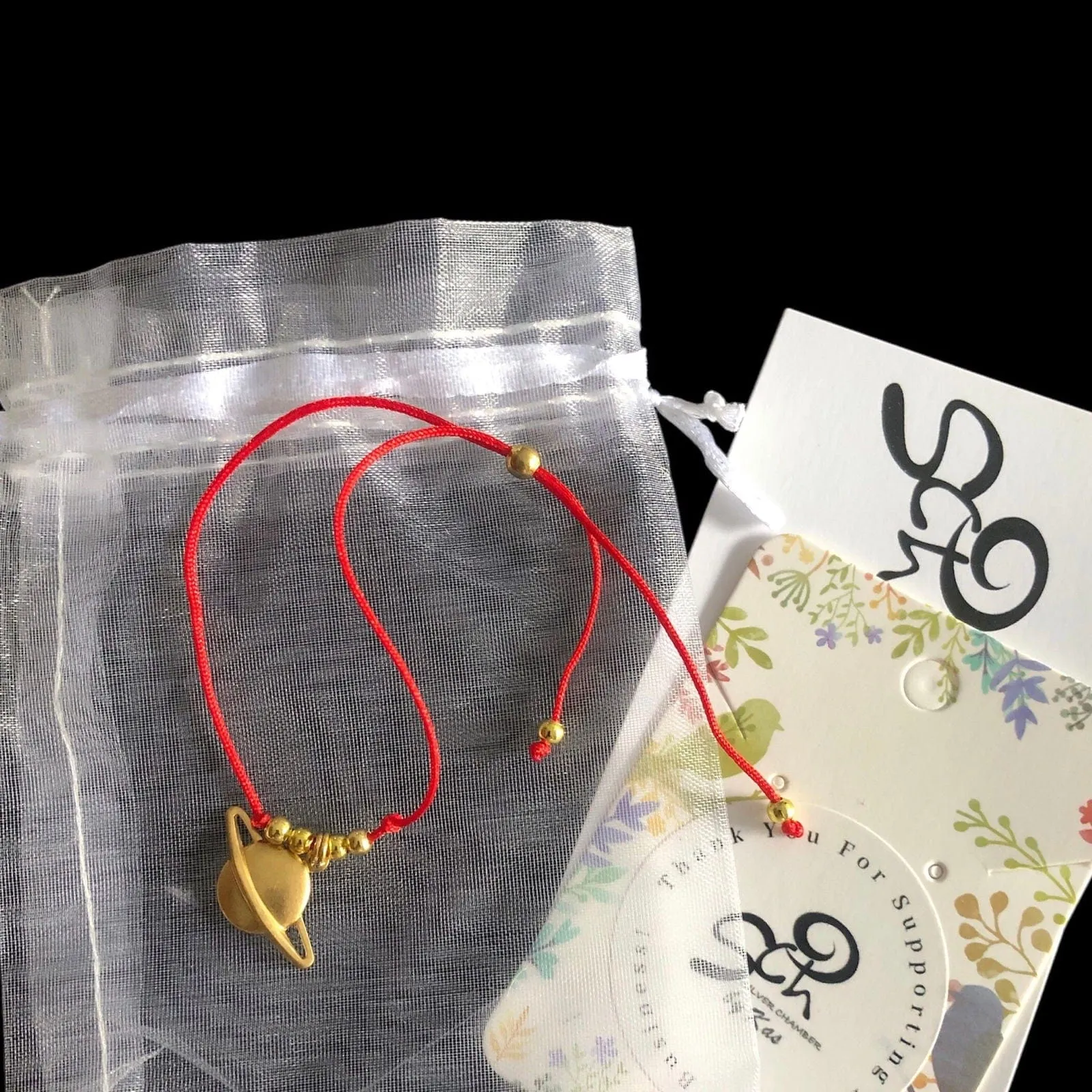 Red String Adjustable Bracelet with Gold Plated Charm