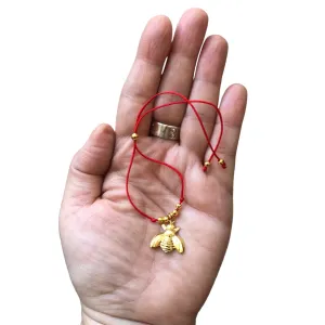 Red String Adjustable Bracelet with Gold Plated Charm