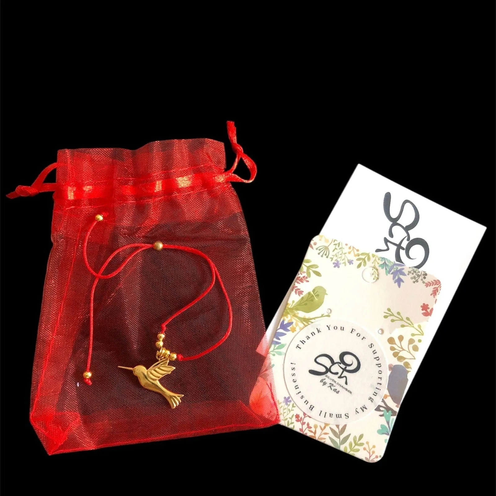 Red String Adjustable Bracelet with Gold Plated Charm