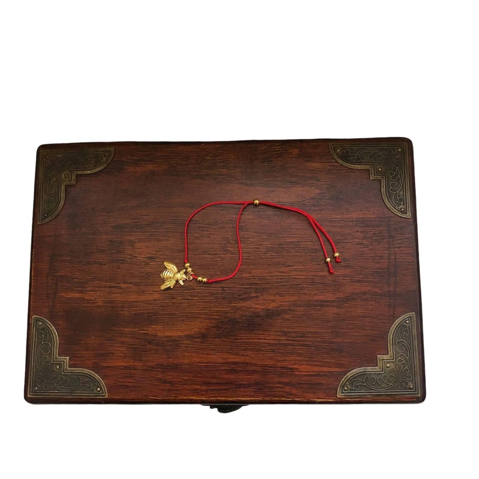 Red String Adjustable Bracelet with Gold Plated Charm