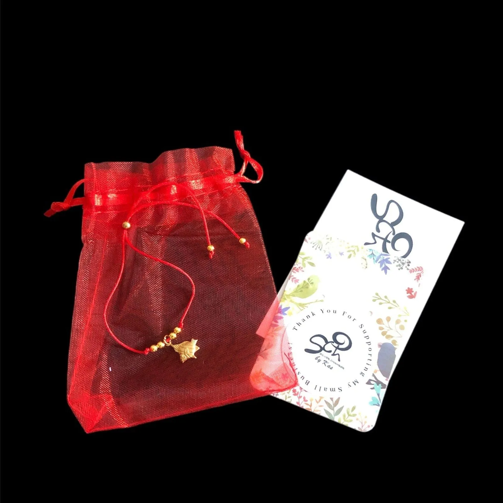 Red String Adjustable Bracelet with Gold Plated Charm