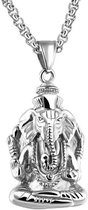 Renning Stainless Steel Hindu Lord Ganesh Ganesha Elephant Necklace, God of Fortune Pendant Good Luck for Men Women