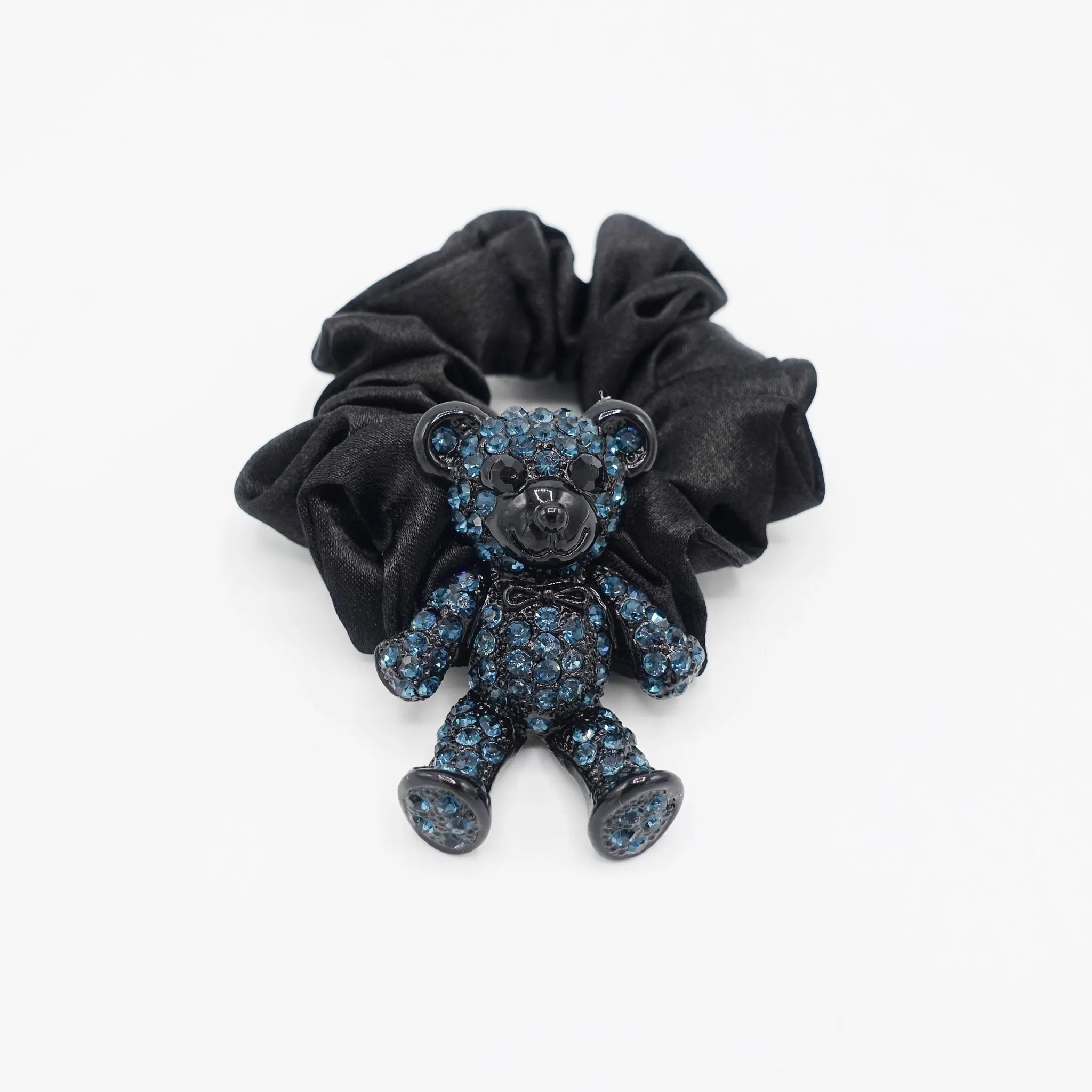 rhinestone bear hair elastic black satin scrunchies