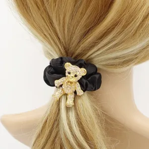 rhinestone bear hair elastic black satin scrunchies
