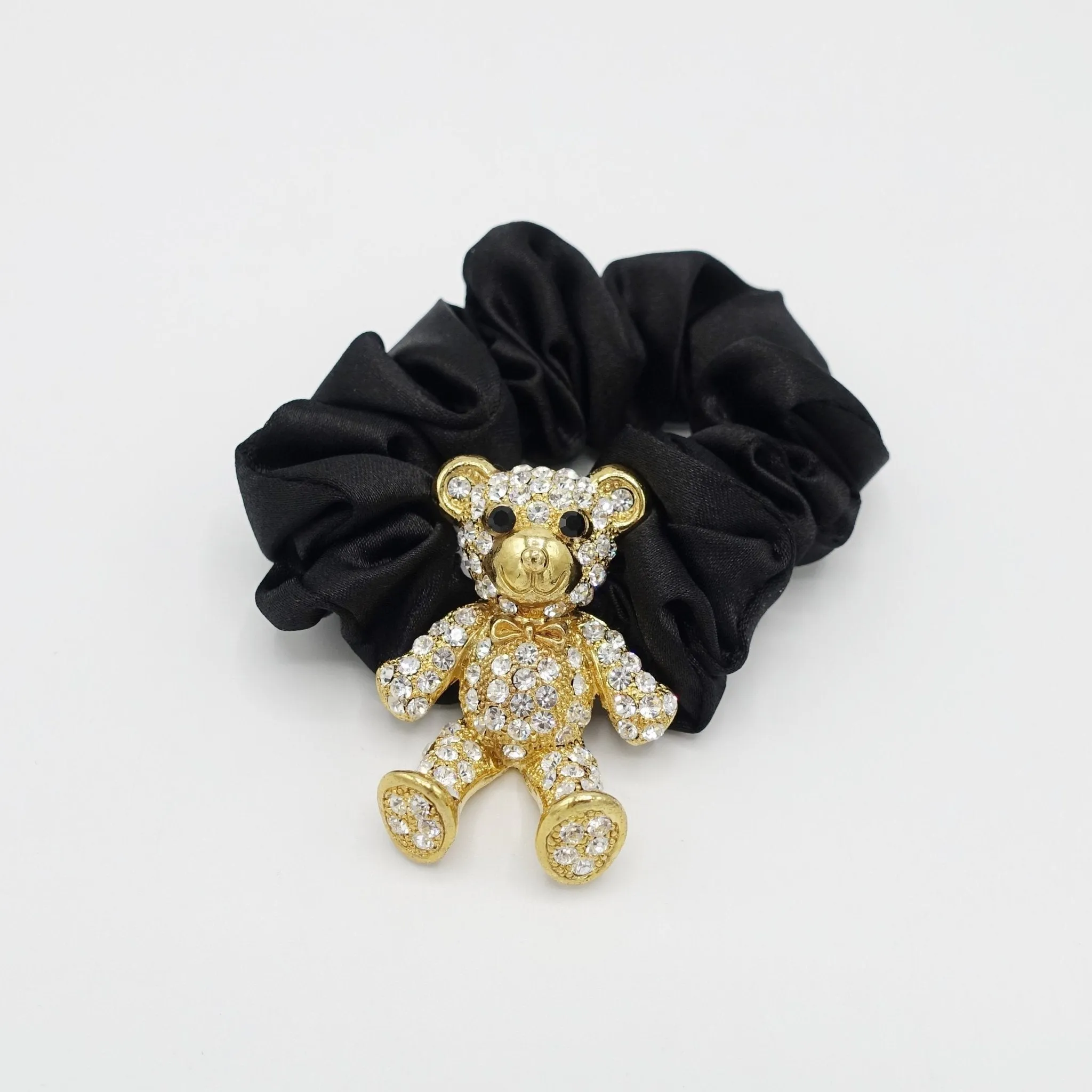 rhinestone bear hair elastic black satin scrunchies