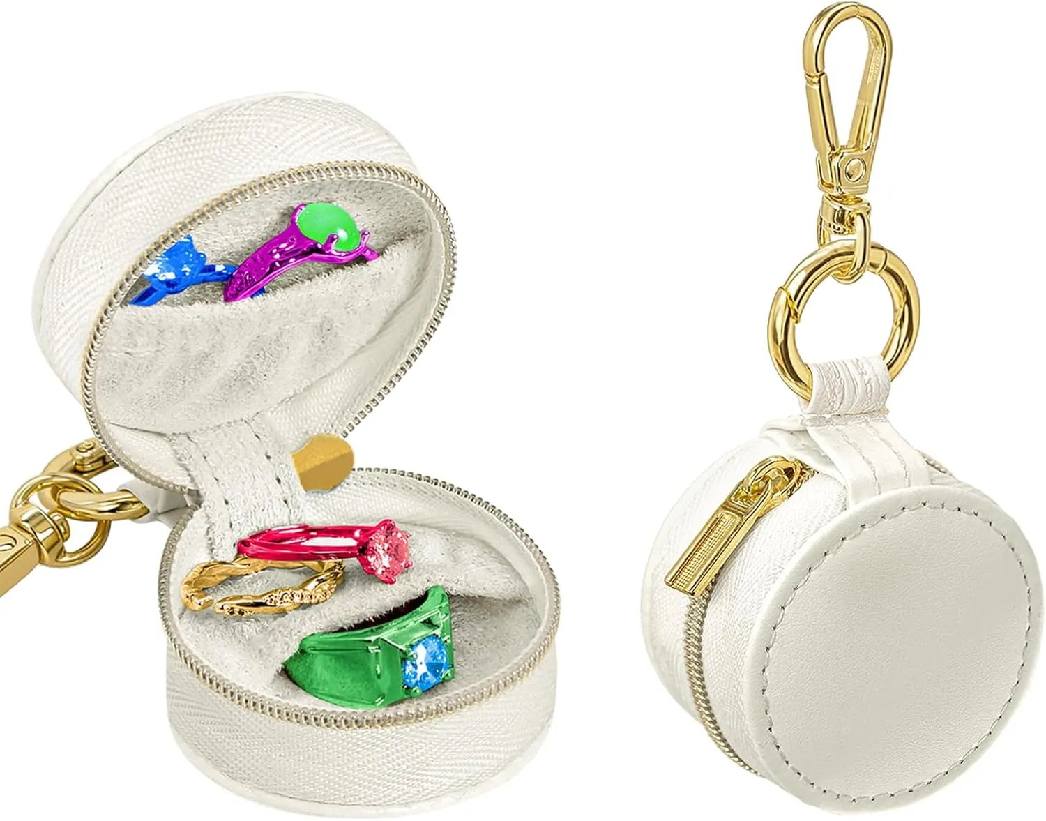 Ring Holder Keychain & Travel Jewelry Holder - Compact Sport-Friendly Keychain Case for Gym, Swimming, Jewelry Storage (White) - Water-Resistant Portable Organizer for Rings, Earrings, Necklaces