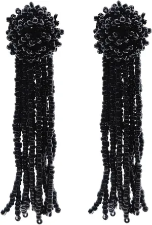 Round Beaded Tassel Earrings, Big Large Long Statement Beaded Earrings for Women, Boho Seed Bead Earrings