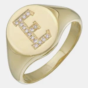 Round Diamond Initial Signet Ring
