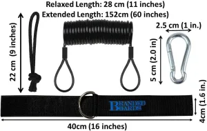 Safety Leash with Heavy Duty Wrist/Ankle Cuff, Carabiner & Paracord Loop. Boogie Boards, Snowboards, Surf Boards, SUP, Ski Scooters, Snowskates, Sleds, Dog Pet Lanyard