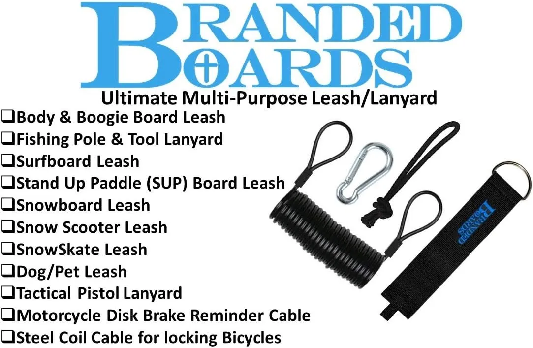 Safety Leash with Heavy Duty Wrist/Ankle Cuff, Carabiner & Paracord Loop. Boogie Boards, Snowboards, Surf Boards, SUP, Ski Scooters, Snowskates, Sleds, Dog Pet Lanyard