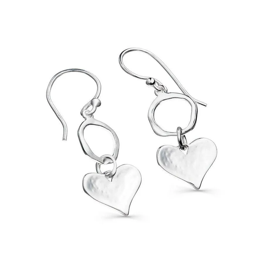 Sea Gems Silver Cornish Circle & Heart Drop Earrings