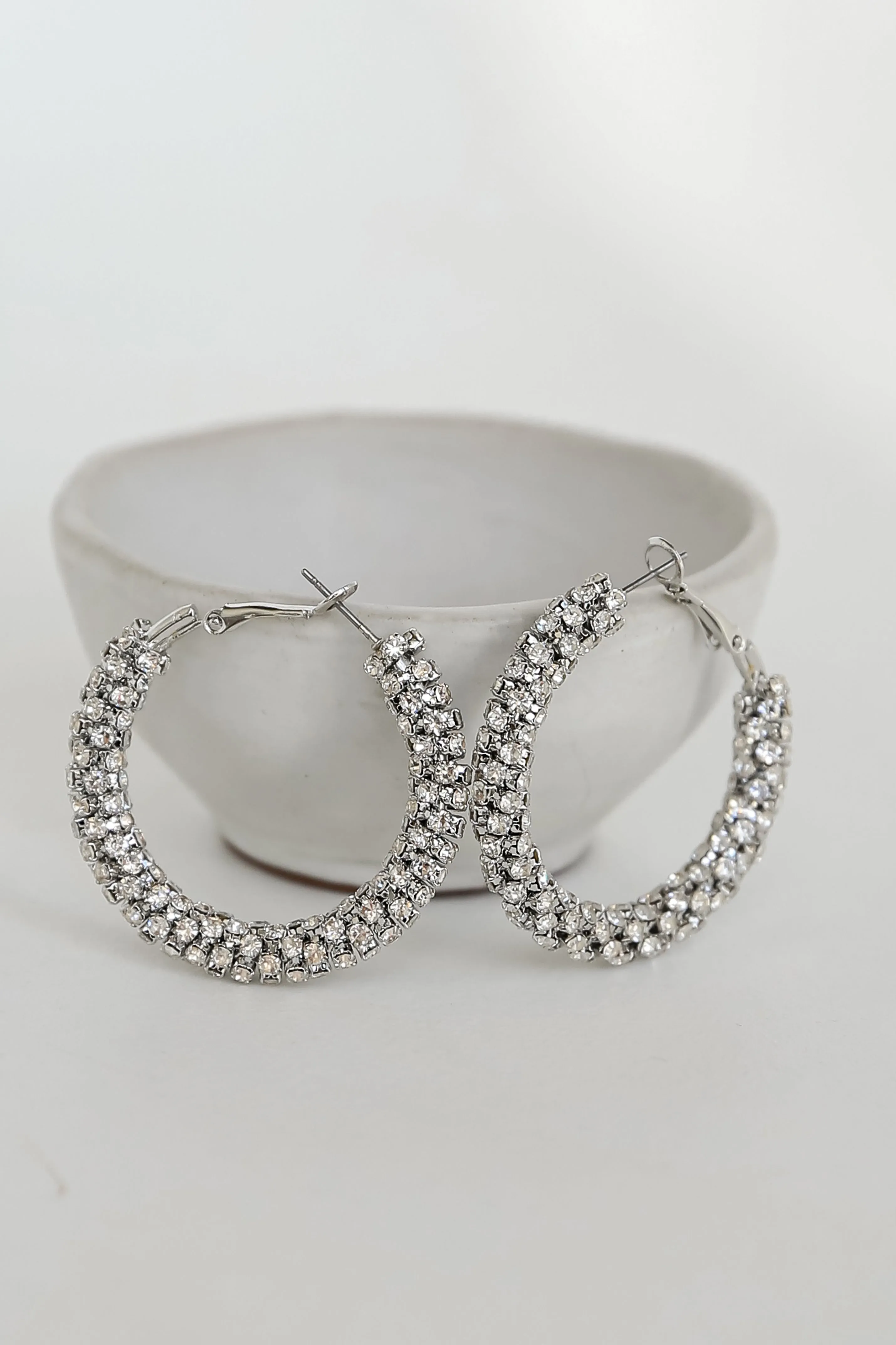 Shelby Silver Rhinestone Hoop Earrings