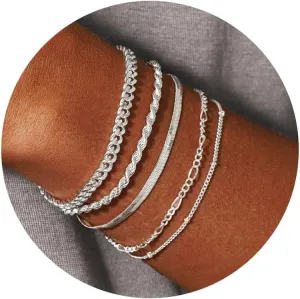 Silver Bracelets for Women, Dainty Silver/Gold Plated Bracelets Trendy Silver Jewelry Cute Layered Bracelets for Women Fashion Stackable Jewelry Christmas Gifts