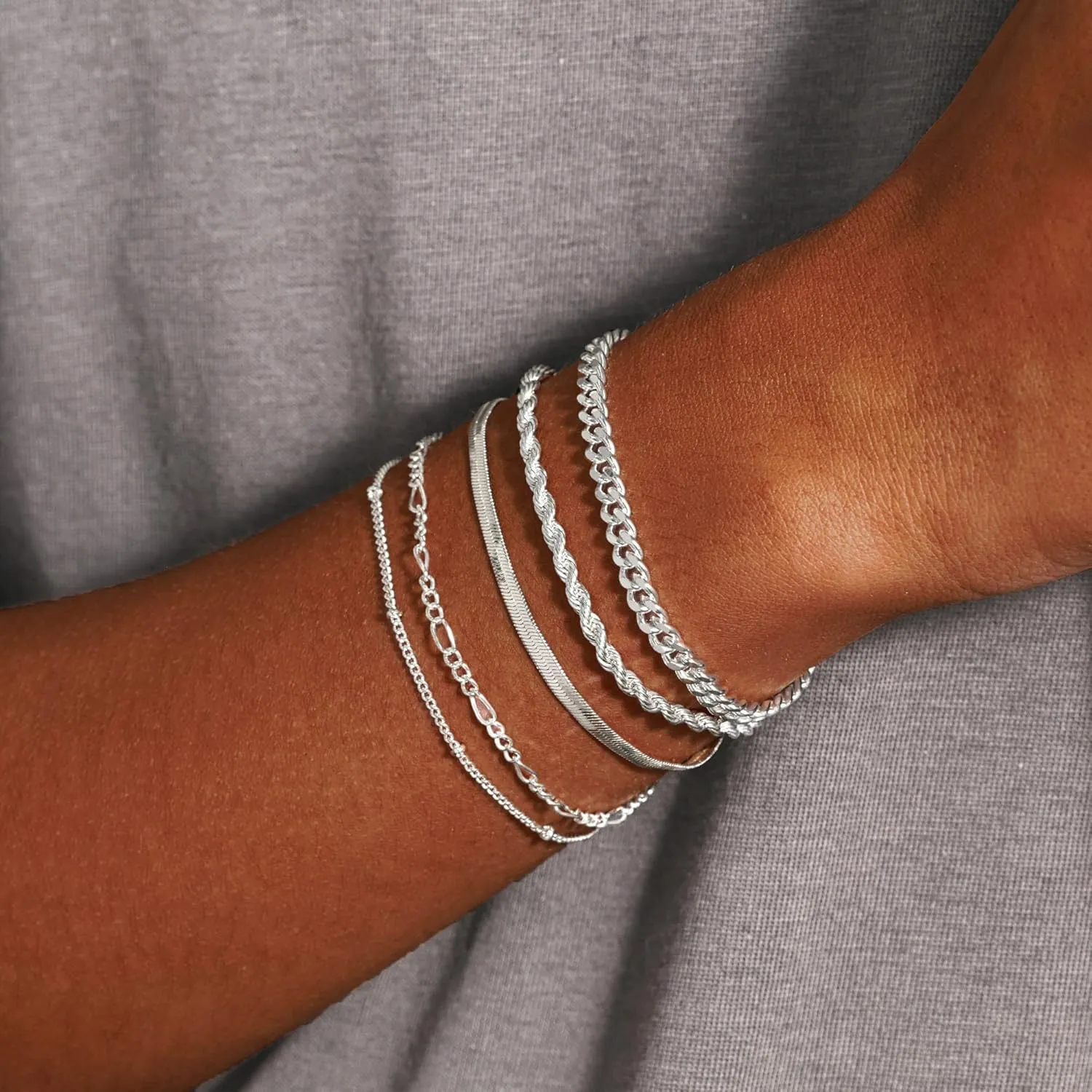 Silver Bracelets for Women, Dainty Silver/Gold Plated Bracelets Trendy Silver Jewelry Cute Layered Bracelets for Women Fashion Stackable Jewelry Christmas Gifts