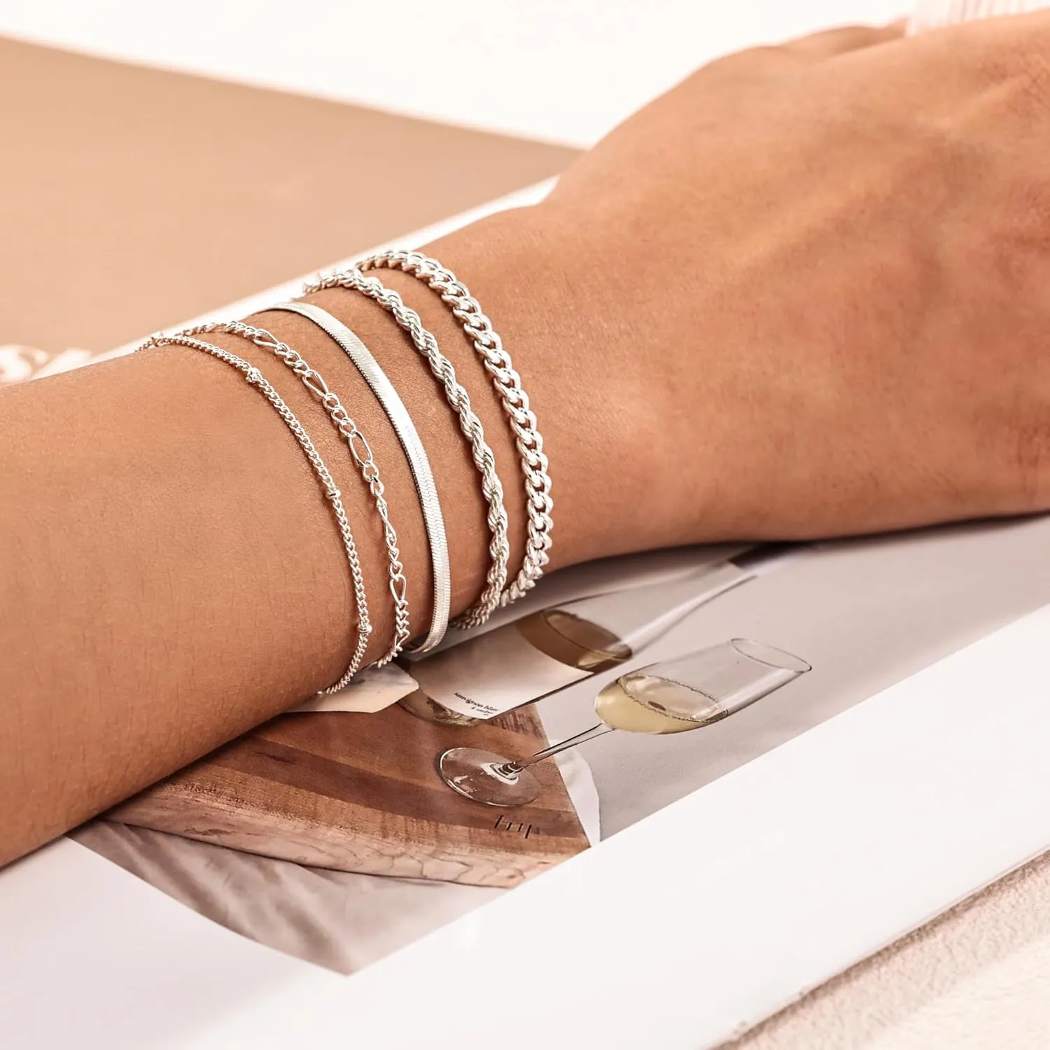 Silver Bracelets for Women, Dainty Silver/Gold Plated Bracelets Trendy Silver Jewelry Cute Layered Bracelets for Women Fashion Stackable Jewelry Christmas Gifts