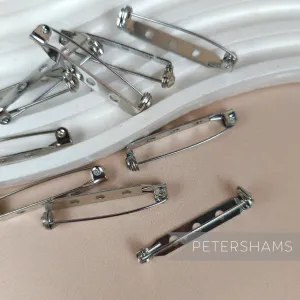 Silver Brooch Pin Clip with Swivel Lock - Pack of 10