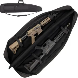 Soft Double Shotgun Rifle Case 38 42 44 46" 52" Long Gun Bag w/Padded Handle - Adjustable Sling Dual Lockable Zippers, Multiple Magazine Holder Pouches Outdoor Tactical Accessory Bags
