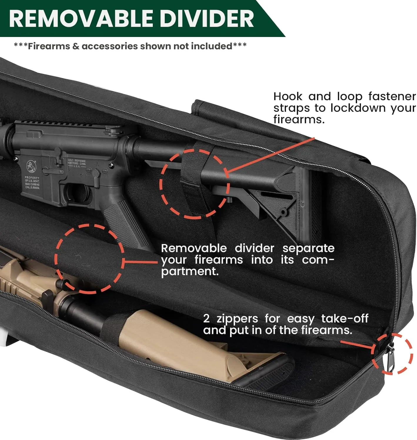 Soft Double Shotgun Rifle Case 38 42 44 46" 52" Long Gun Bag w/Padded Handle - Adjustable Sling Dual Lockable Zippers, Multiple Magazine Holder Pouches Outdoor Tactical Accessory Bags