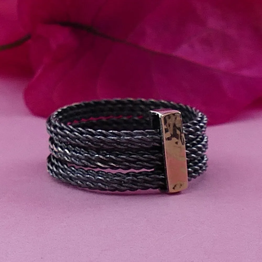 SPIRA Unique Handcrafted Contemporary Design Two Tone Solid 9k Rose Gold & 925 Sterling Silver Stackable Ring,Mixed metal ring,Bohemian ring