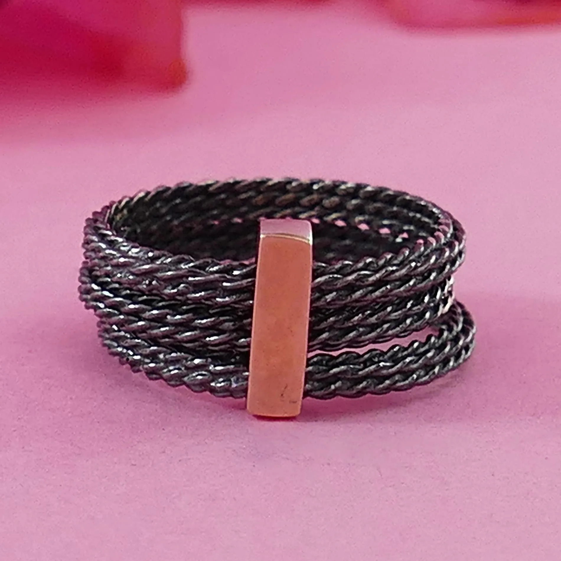 SPIRA Unique Handcrafted Contemporary Design Two Tone Solid 9k Rose Gold & 925 Sterling Silver Stackable Ring,Mixed metal ring,Bohemian ring
