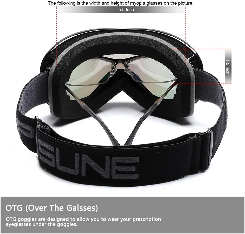 SPOSUNE Ski Goggles Over Glasses with Dual lens, Anti-fog Anti-UV Snow Goggle for Men Women Youth Skiing Snowmobile