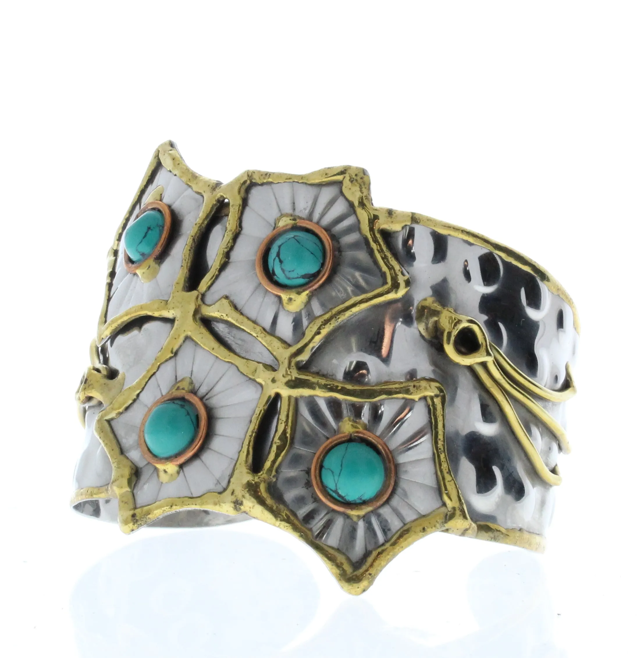 Stars Bracelet Cuff, Antique Silver w/Brass/Copper Inlay, 1 Each.