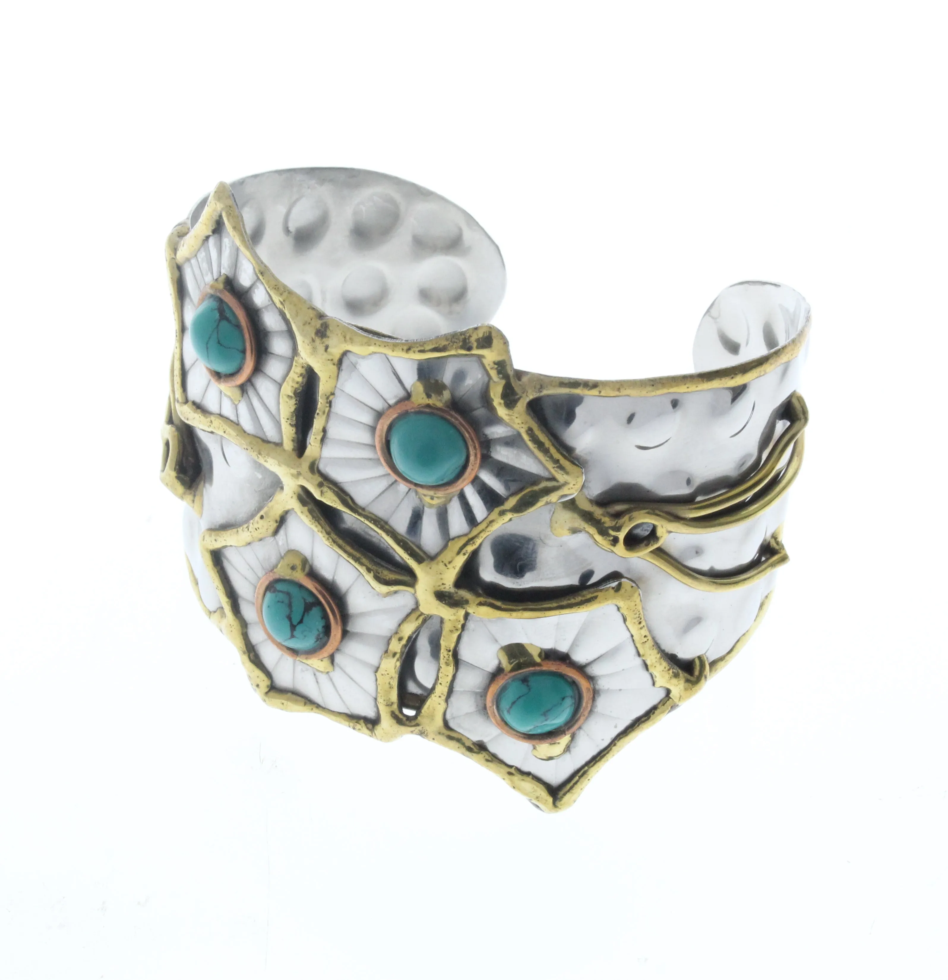 Stars Bracelet Cuff, Antique Silver w/Brass/Copper Inlay, 1 Each.